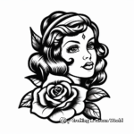 Old School Sailor Rose Tattoo Coloring Pages 1