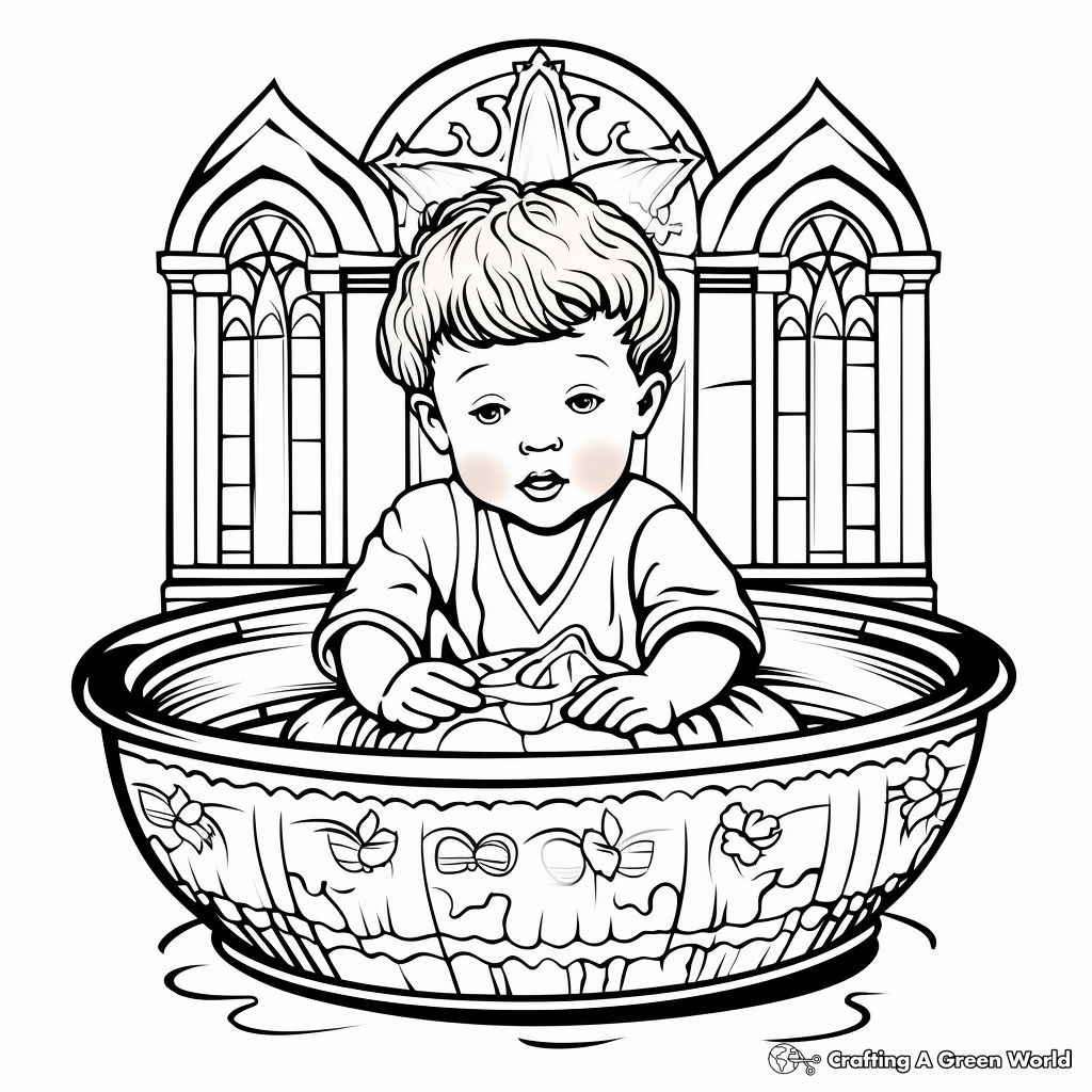 Ornate Baptism Font Coloring Pages 3