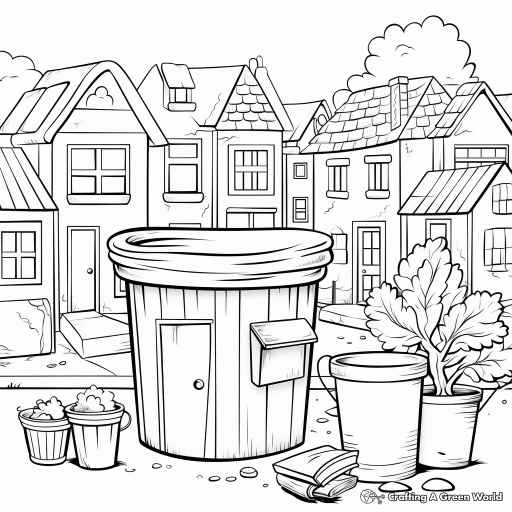 Outdoor City Trash Can Coloring Pages 2
