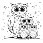 Owl Family in the Night Sky: Starry-Scene Coloring Pages 1