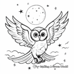 Owl in Night Sky: Moon-Scene Coloring Pages 1