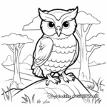 Owl in the Wild: Forest-Scene Coloring Pages 1