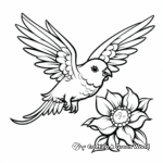 Parakeet Hovering over Flower Coloring Pages 1