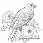 Peony and Bird Coloring Pages 2