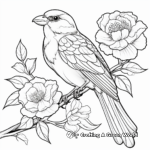 Peony and Bird Coloring Pages 3