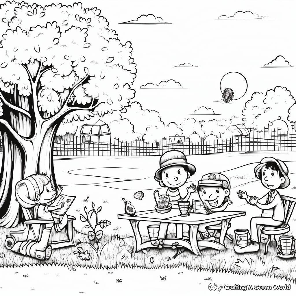 Picnic in the Park Spring Coloring Pages 2