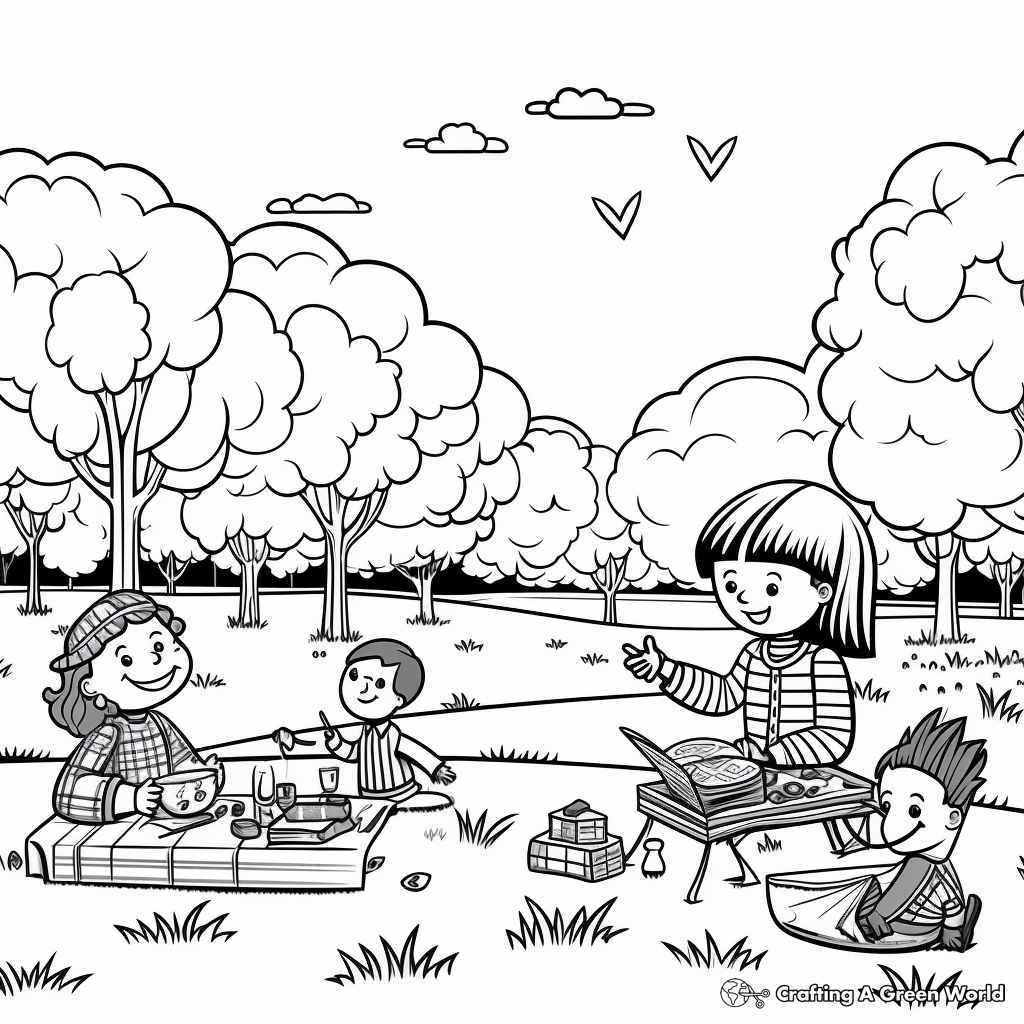 Picnic in The Park Spring Coloring Pages 3