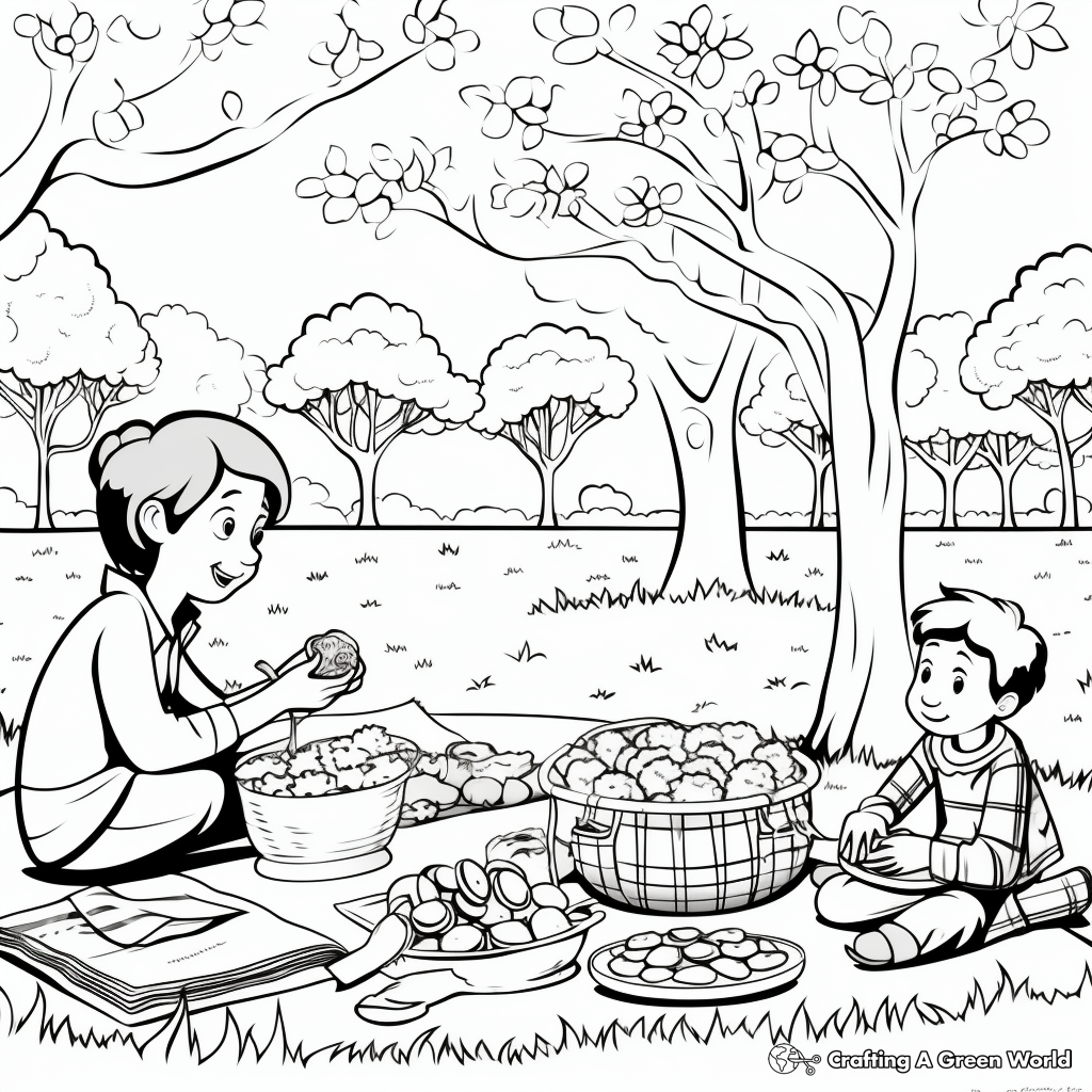 Picnic in The Park Spring Coloring Pages 4