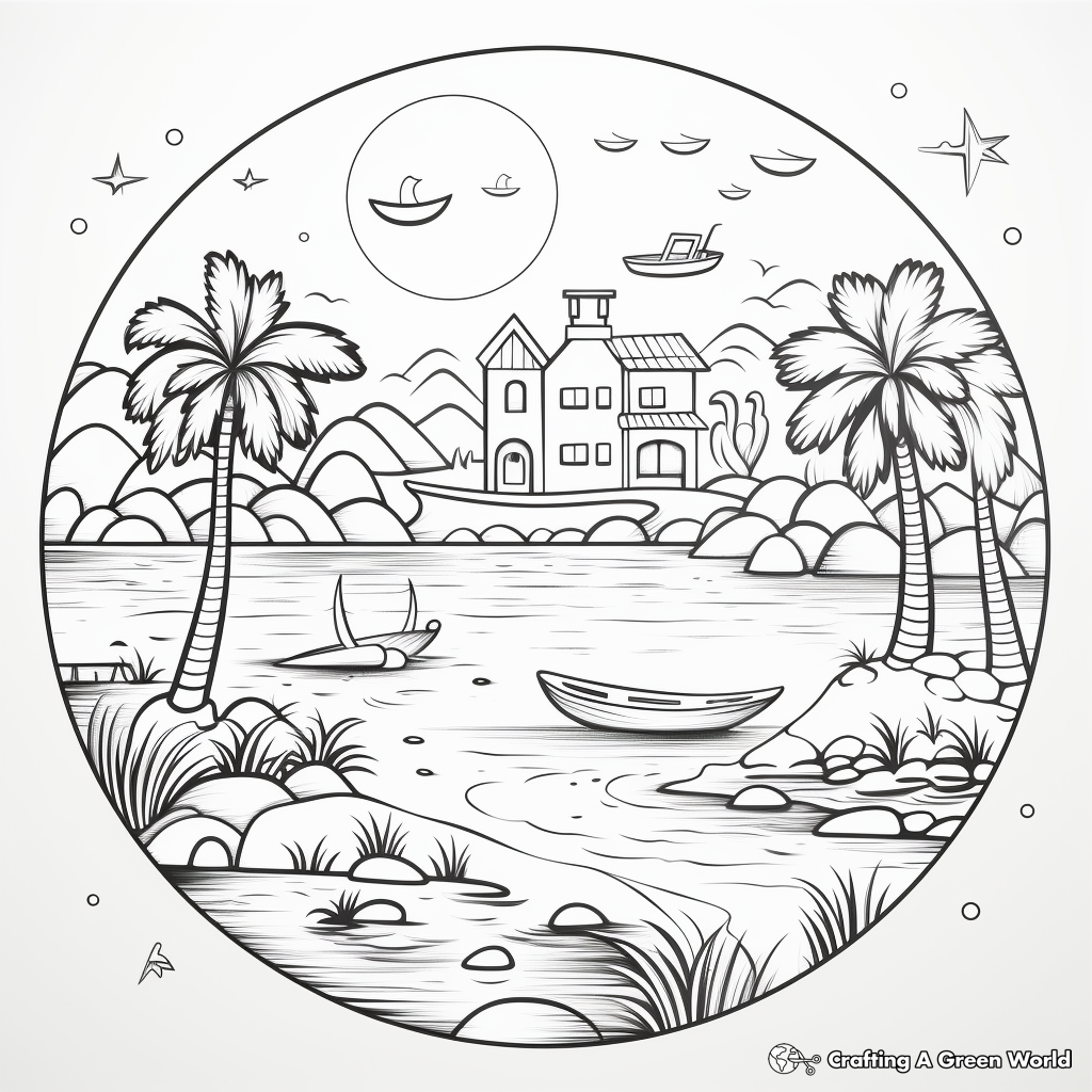 Picturesque Tropical Island Coloring Pages 1