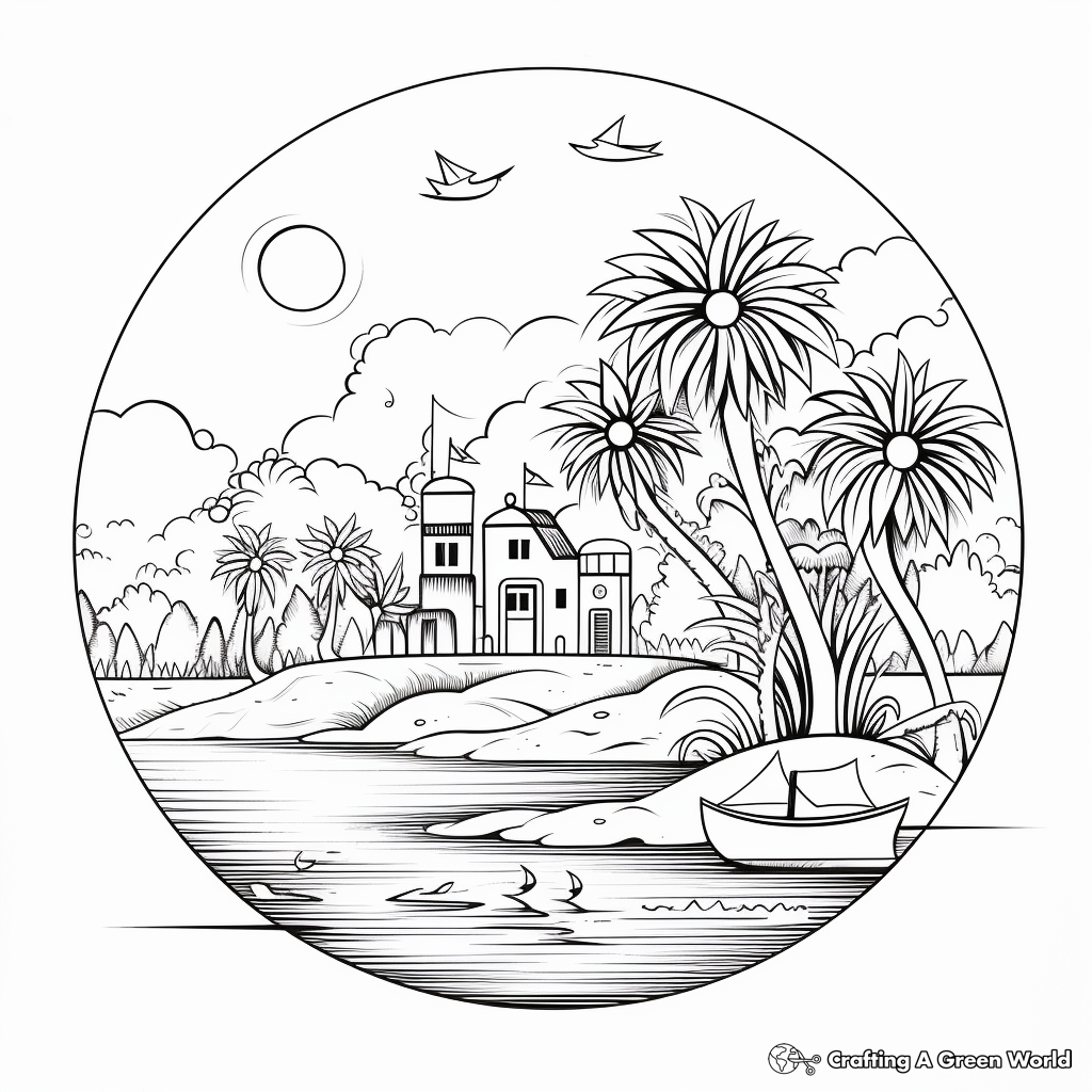 Picturesque Tropical Island Coloring Pages 2