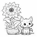 Playful Cats and Sunflower Coloring Pages 1