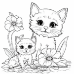 Playful Kittens and Buttercup Flower Coloring Pages for Kids 2
