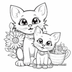 Playful Kittens and Buttercup Flower Coloring Pages for Kids 3