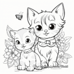 Playful Kittens and Buttercup Flower Coloring Pages for Kids 4