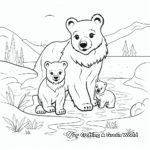 Playful Mama & Baby Bear in River Coloring Pages 1