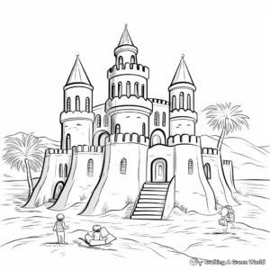 Playful Sand Castle Coloring Pages 1
