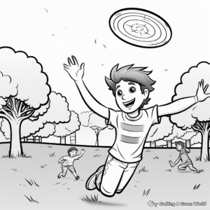 Playing Frisbee in the Park Spring Break Coloring Pages 1