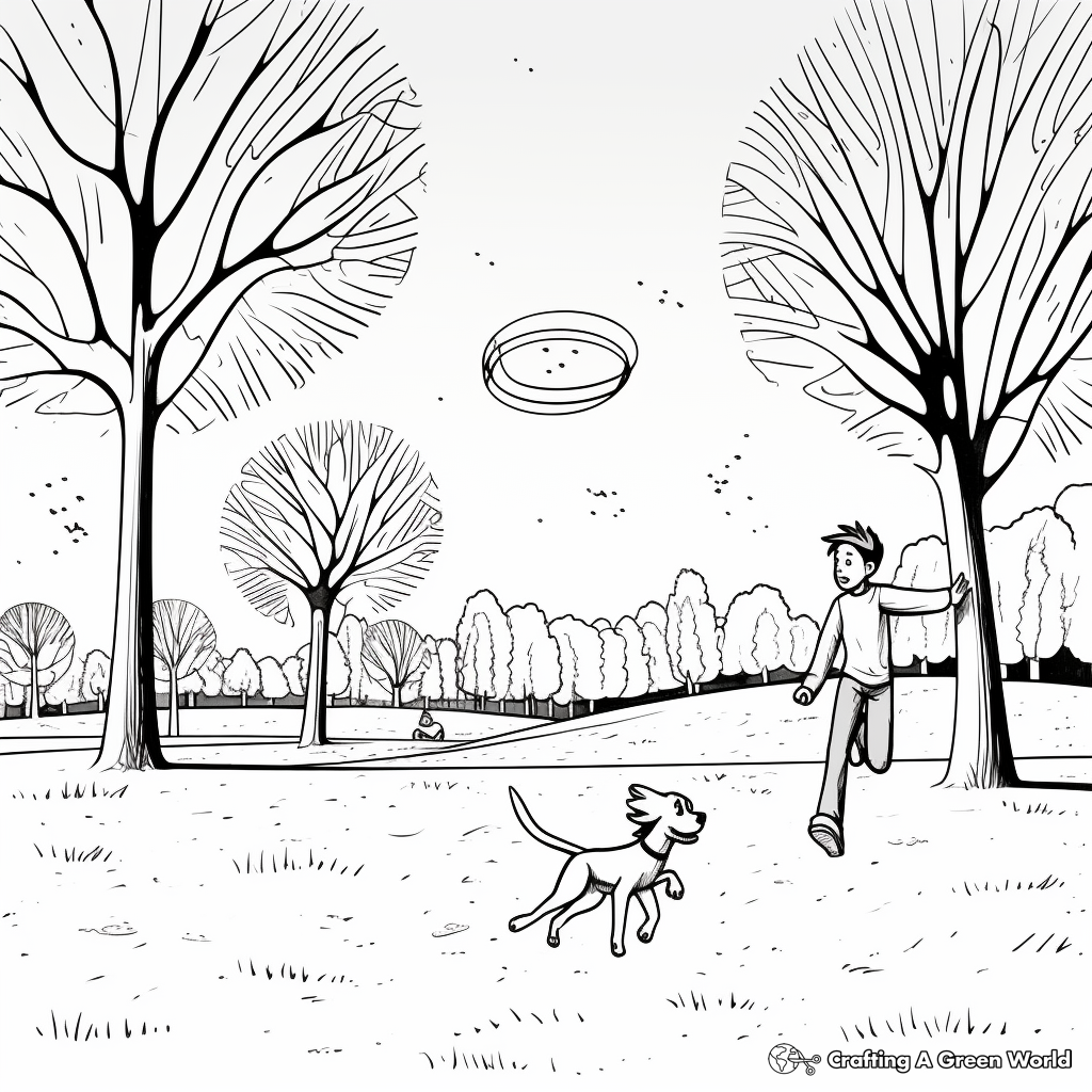 Playing Frisbee in the Park Spring Break Coloring Pages 2