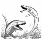 Plesiosaurus vs Megalodon Battle Scene Coloring Pages 3