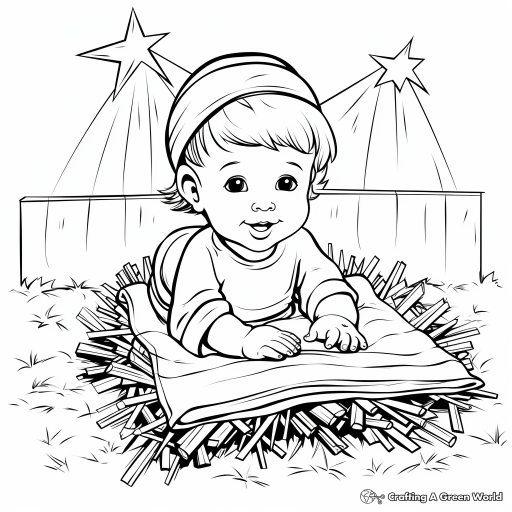 Precious Baby Jesus in Manger Coloring Pages 1