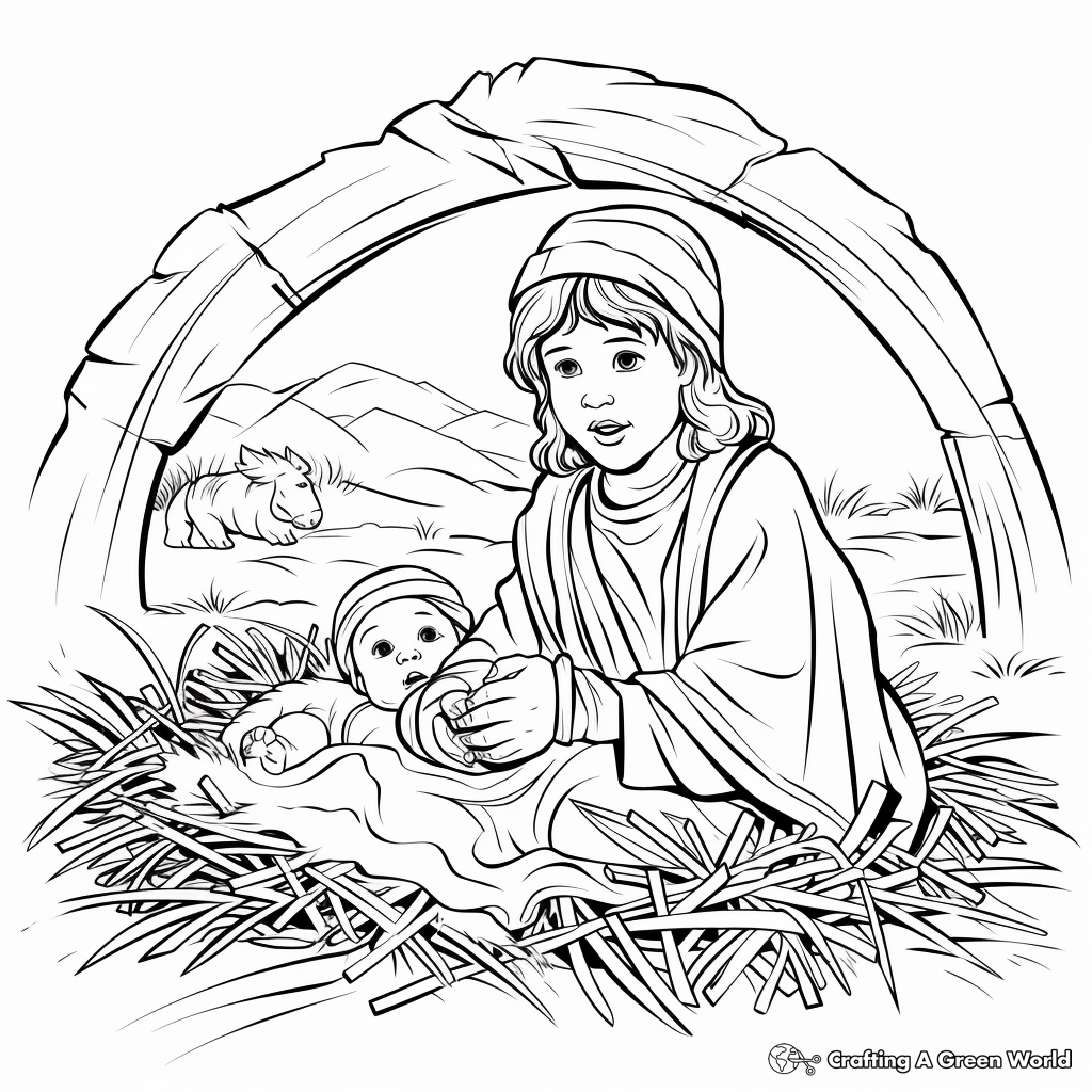 Precious Baby Jesus in Manger Coloring Pages 3