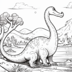 Prehistoric Brontosaurus Scene Coloring Pages 1