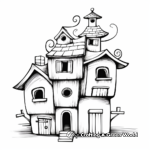 Printable Abstract Bird House Coloring Pages for Artists 2