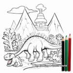 Printable Active Volcano and Dinosaurs Coloring Pages 1