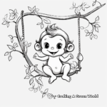 Printable Baby Girl Monkey Swinging on Branch Coloring Pages 4