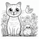 Printable Cat and Mouse in Garden Coloring Pages 1