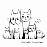 Printable Family of Cats Coloring Pages for Children 3