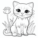 Printable Scottish Fold and Daffodil Coloring Pages 1