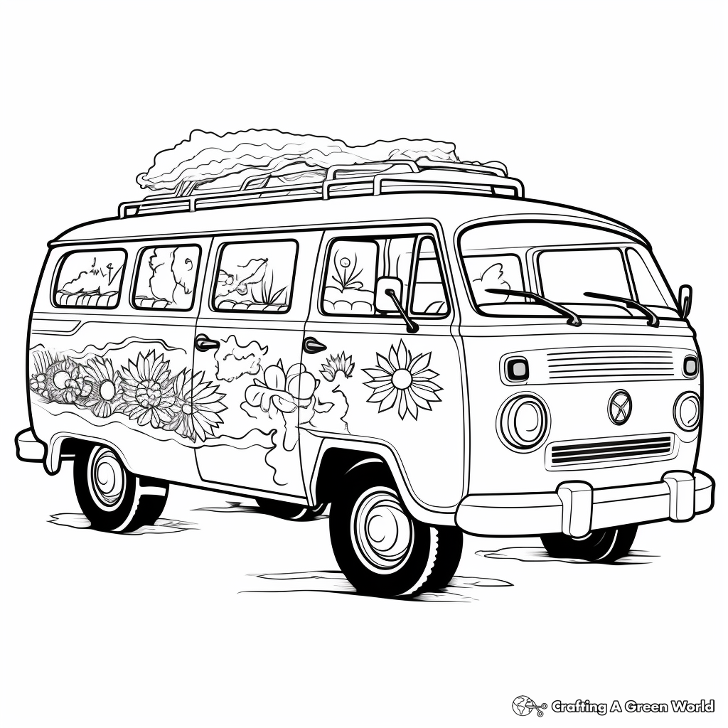 Psychedelic Hippie Van Coloring Pages 1