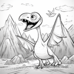 Pterodactyl and Volcano Background Coloring Pages 1