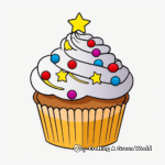 Rainbow-swirled Cupcake Coloring Pages for Kids 1