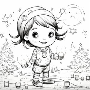 Rainbow-Themed Christmas Lights Coloring Pages 2