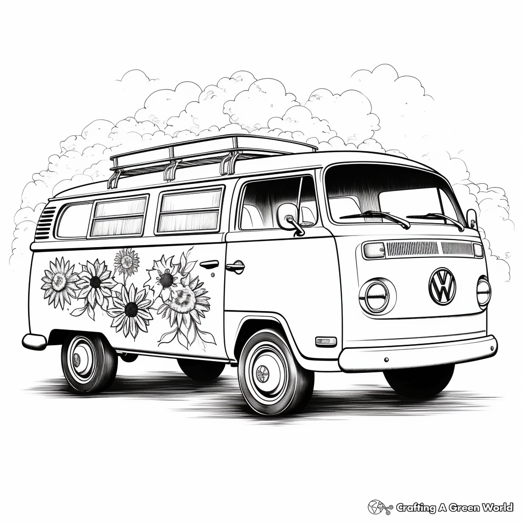 Rainbow Themed Hippie Van Coloring Pages 2