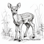 Realistic Baby Deer in Nature Coloring Sheets 1