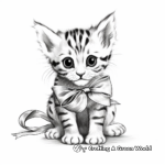 Realistic Bengal Cat with Bow Coloring Pages 1