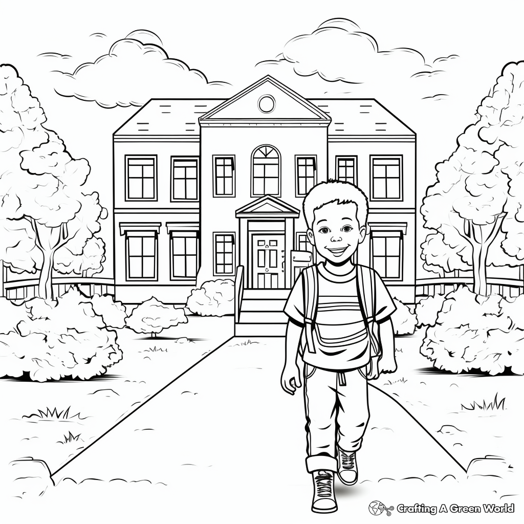 Realistic Elementary School First Day Coloring Sheets 2