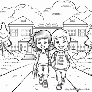 Realistic Elementary School First Day Coloring Sheets 4