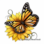 Realistic Monarch Butterfly on a Sunflower Coloring Pages 4