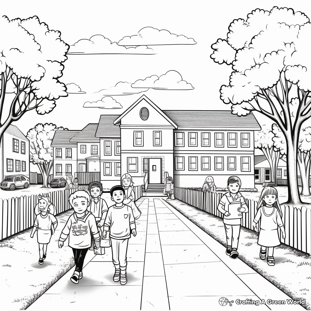 Realistic School Scene for 100th Day Coloring Sheets 3