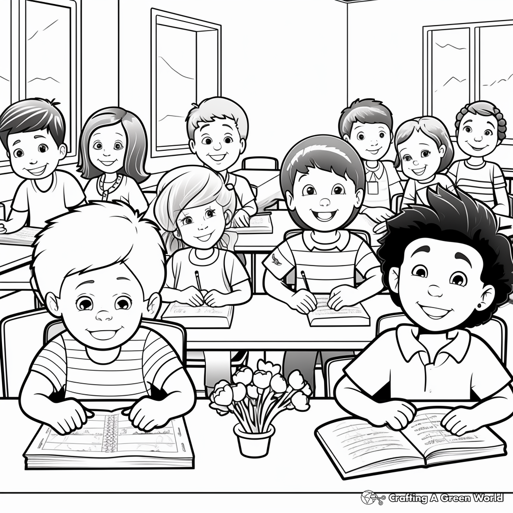 Realistic School Scene for 100th Day Coloring Sheets 4