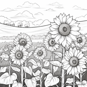 Realistic Sunflower Field Coloring Pages 1