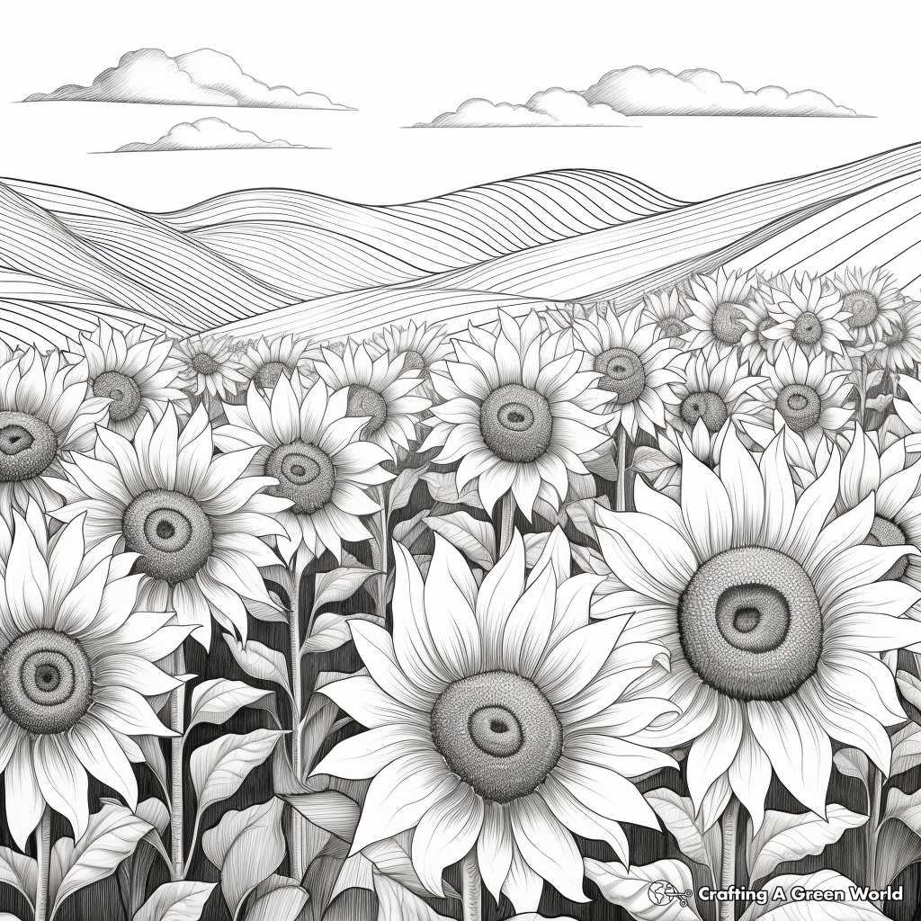 Realistic Sunflower Field Coloring Pages 3
