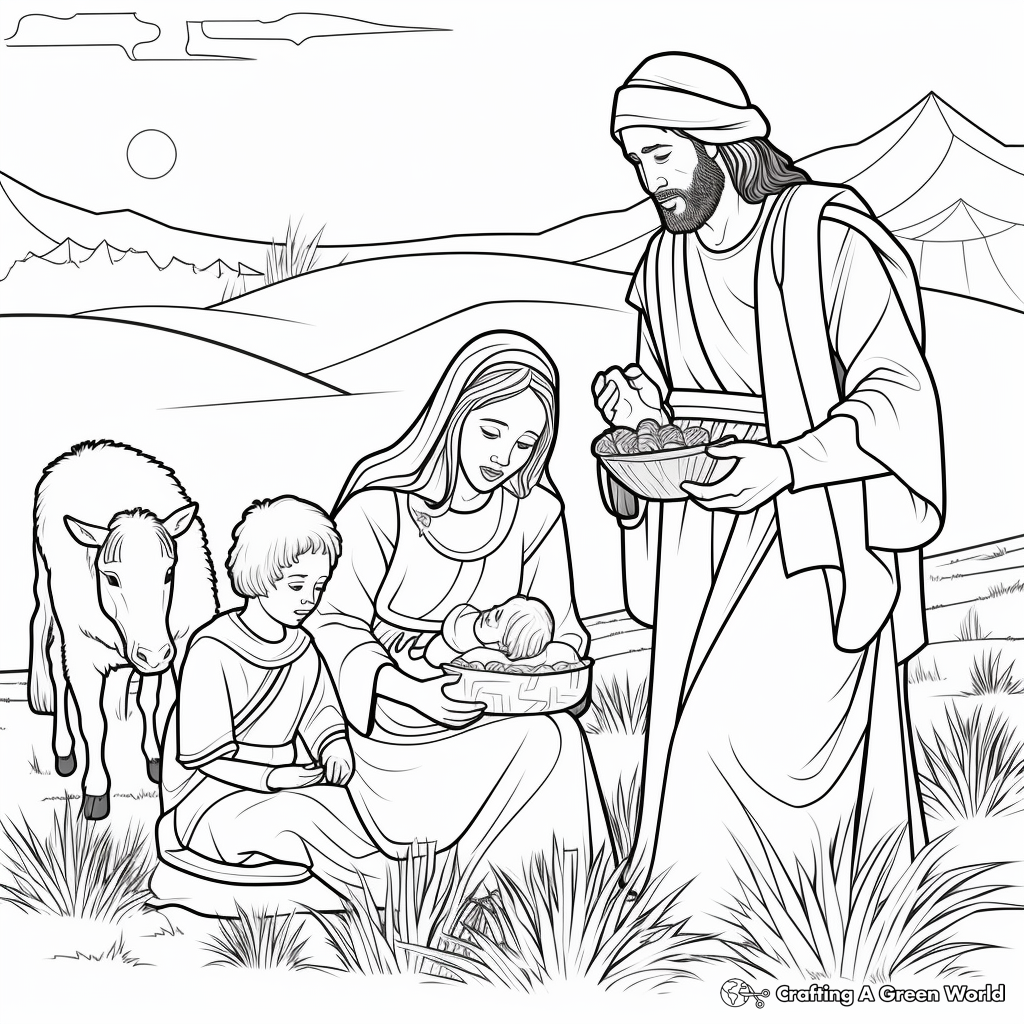 Reverent Shepherds Worship Jesus Coloring Pages 2
