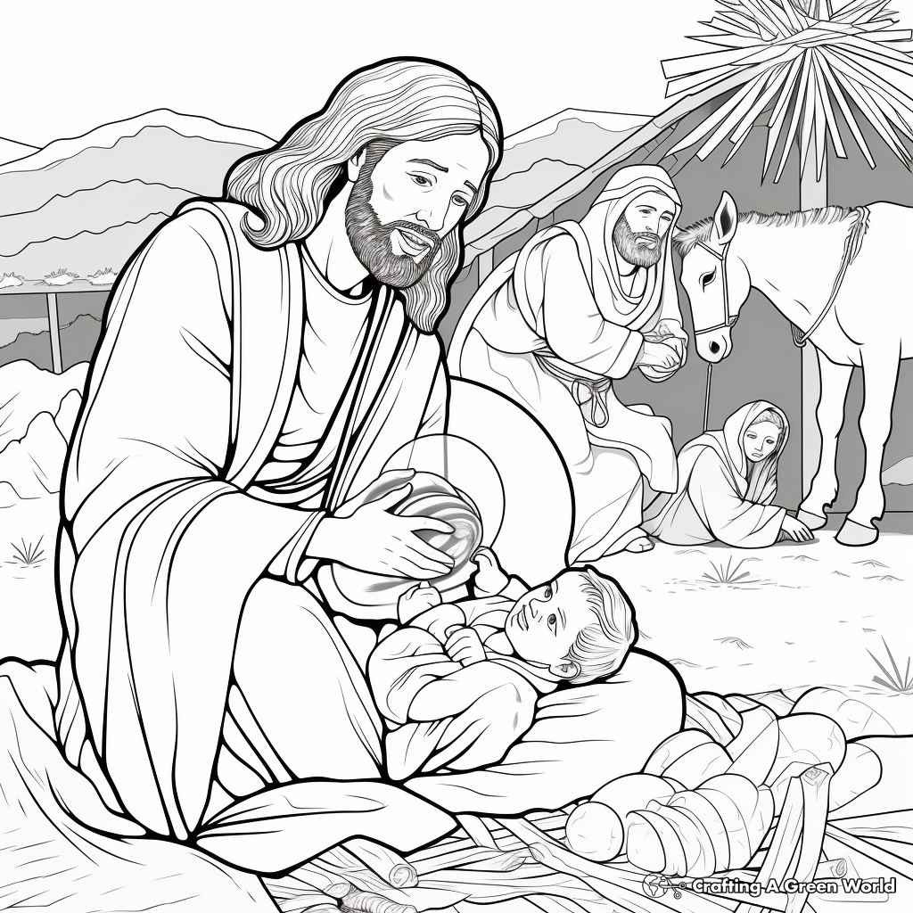 Reverent Shepherds Worship Jesus Coloring Pages 3