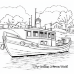 River Scene with Fishing Boat Coloring Pages 1