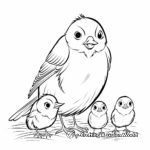 Robin Family: Male, Female, and Chicks Coloring Pages 1